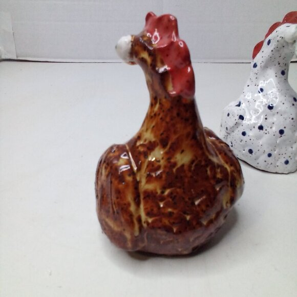 Handmade Ceramic Chicken Rooster Decor 4" Whimsical Big Eyes Lot 2 Countrycore - Picture 5 of 12